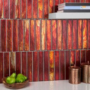 Bathroom | 1 sq. ft. Komorebi Brick Bonfire Red 2×12 Polished Glass Subway Tile Bonfire Red Backsplash & Kitchen Backsplash & Kitchen