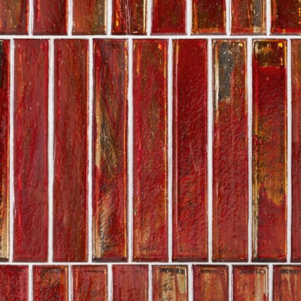 Bathroom | 1 sq. ft. Komorebi Brick Bonfire Red 2×12 Polished Glass Subway Tile Bonfire Red Backsplash & Kitchen Backsplash & Kitchen