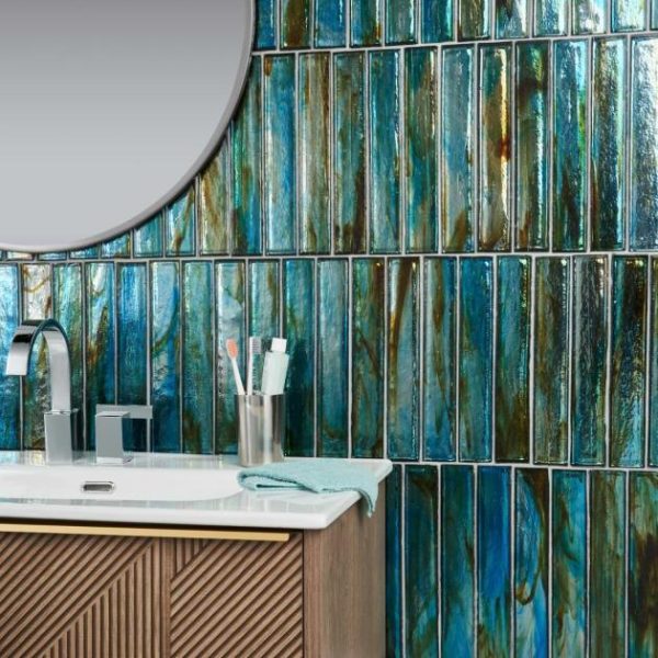 Bathroom | 1 sq. ft. Komorebi Brick Juneau Spring Multicolor 2×12 Polished Glass Subway Tile Juneau Spring Backsplash & Kitchen Backsplash & Kitchen