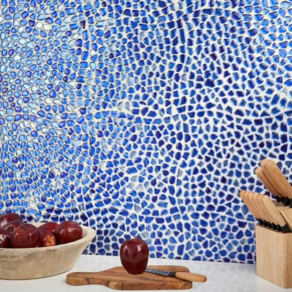 Bathroom | 1 sq. ft. Komorebi Pebble Athens Blue Polished Glass Mosaic Tile Athens Blue Backsplash & Kitchen Athens Blue