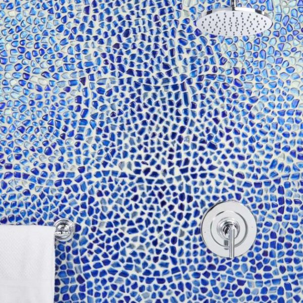 Bathroom | 1 sq. ft. Komorebi Pebble Athens Blue Polished Glass Mosaic Tile Athens Blue Backsplash & Kitchen Athens Blue