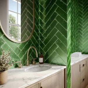 Bathroom | 1 sq. ft. LavaArt Aegean Green 3×12″ Brick Look Crackled Glossy Lava Stone Subway Tile Green Backsplash & Kitchen Backsplash & Kitchen