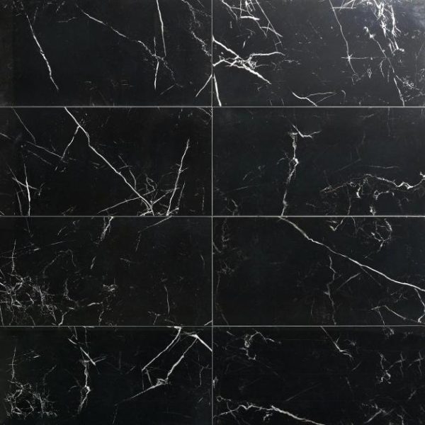 Bathroom | 1 sq. ft. Marble Tech Port Laurent 12×24 Polished Nero Marquina Look Porcelain Tile Black Polished Bathroom Bathroom