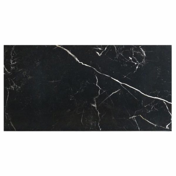 Bathroom | 1 sq. ft. Marble Tech Port Laurent 12×24 Polished Nero Marquina Look Porcelain Tile Black Polished Bathroom Bathroom