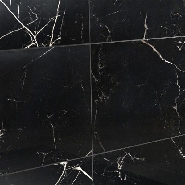 Bathroom | 1 sq. ft. Marble Tech Port Laurent 12×24 Polished Nero Marquina Look Porcelain Tile Black Polished Bathroom Bathroom