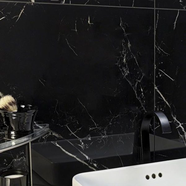 Bathroom | 1 sq. ft. Marble Tech Port Laurent 24×24 Polished Nero Marquina Look Porcelain Tile Black Polished Bathroom Bathroom