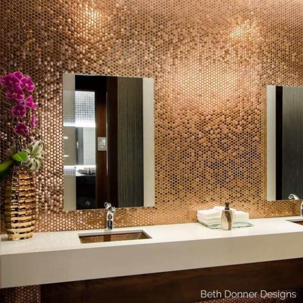 Bathroom | 1 sq. ft. Metal Copper Stainless 3/4″ Penny Round Mosaic Tile Copper Backsplash & Kitchen Backsplash & Kitchen