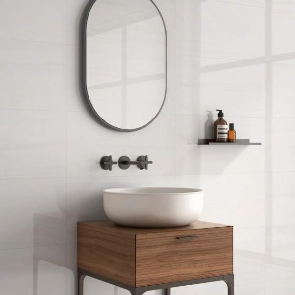 Bathroom | 1 sq. ft. Minera Dolomite Warm White 12×24 Marble Look Polished Porcelain Tile Warm White Bathroom Bathroom