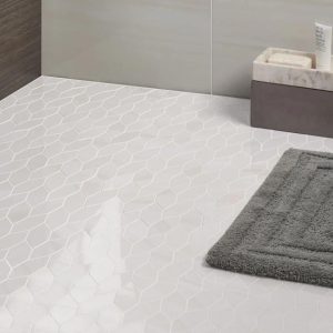 Bathroom | 1 sq. ft. Minera Dolomite Warm White 2×5 Foliage Marble Look Polished Porcelain Mosaic Tile Warm White Bathroom Bathroom