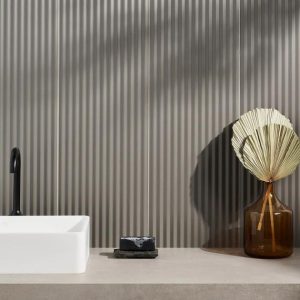 Bathroom | 1 sq. ft. Mod Smoke Gray 12×36 3D Fluted Matte Ceramic Tile  Smoke Gray Bathroom Bathroom