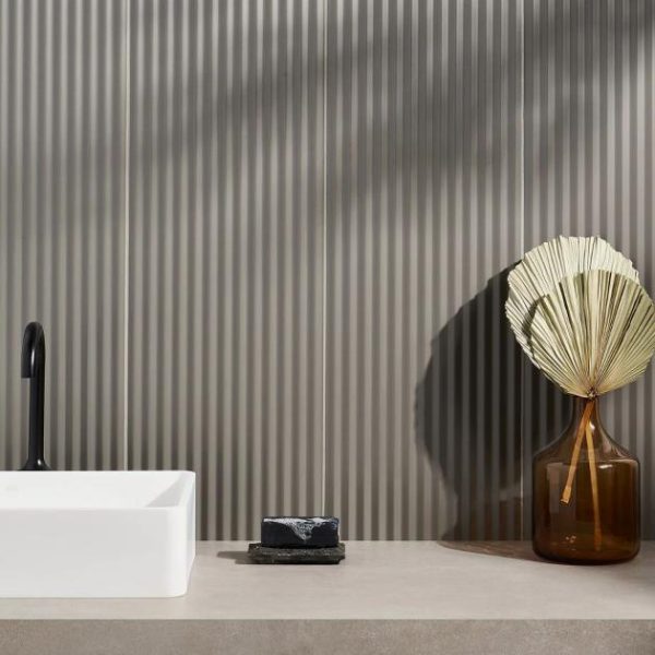 Bathroom | 1 sq. ft. Mod Smoke Gray 12×36 3D Fluted Matte Ceramic Tile  Smoke Gray Bathroom Bathroom