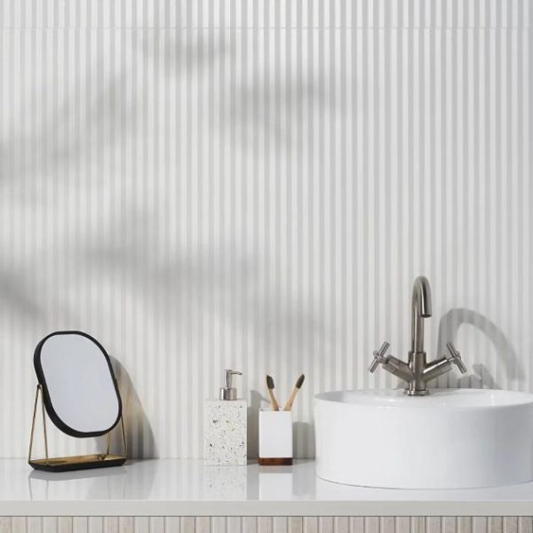 Bathroom | 1 sq. ft. Mod White 12×36 3D Fluted Matte Ceramic Tile  White Bathroom Bathroom