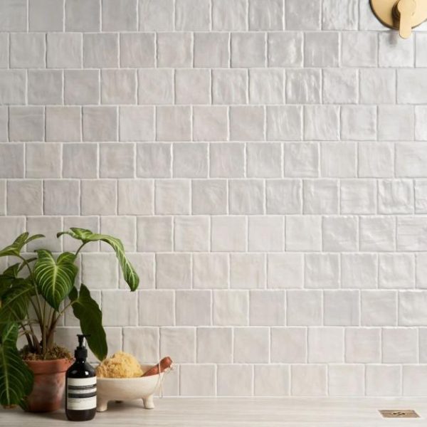 Bathroom | 1 sq. ft. Montauk Gin White 4×4 Mixed Finish Ceramic Tile Gin White Backsplash & Kitchen Backsplash & Kitchen