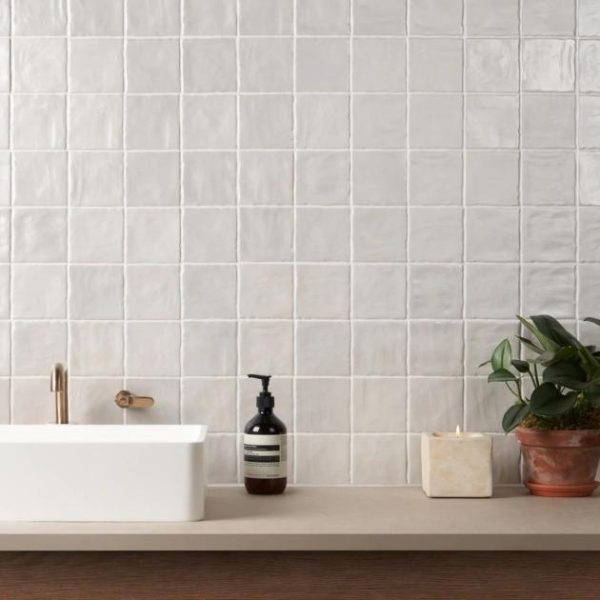 Bathroom | 1 sq. ft. Montauk Gin White 4×4 Mixed Finish Ceramic Tile Gin White Backsplash & Kitchen Backsplash & Kitchen