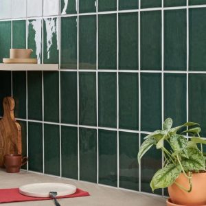 Bathroom | 1 sq. ft. Nabi Glass Deep Emerald Green 4.5×9 Subway Polished Glass Tile Midnight Blue Backsplash & Kitchen Backsplash & Kitchen