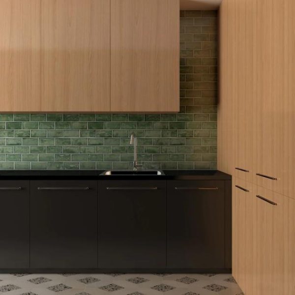 Bathroom | 1 sq. ft. Nabi Glass Deep Emerald Green 4.5×9 Subway Polished Glass Tile Midnight Blue Backsplash & Kitchen Backsplash & Kitchen