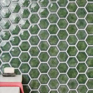 Bathroom | 1 sq. ft. Nabi Hexagon Deep Emerald Green 3″ Crackled Glossy Glass Mosaic Tile Green Backsplash & Kitchen Backsplash & Kitchen