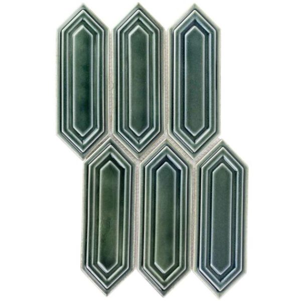 Bathroom | 1 sq. ft. Nabi Picket Deep Emerald 3×9 Picket Crackled Glass Tile Deep Emerald Bathroom Bathroom