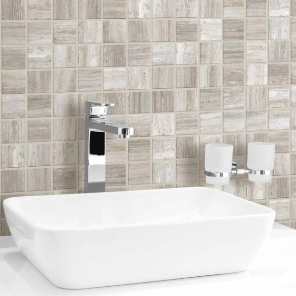 Bathroom | 1 sq. ft. Nashville Gray 2×2 Travertine Look Matte Porcelain Mosaic Tile Gray Matte Bathroom Bathroom