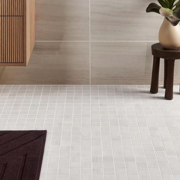 Bathroom | 1 sq. ft. Nashville White 2×2 Travertine Look Matte Porcelain Mosaic Tile White Matte Bathroom Bathroom