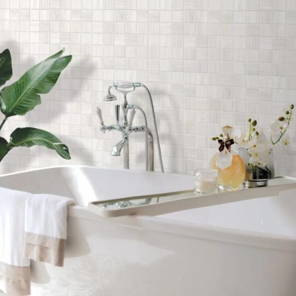 Bathroom | 1 sq. ft. Nashville White 2×2 Travertine Look Matte Porcelain Mosaic Tile White Matte Bathroom Bathroom