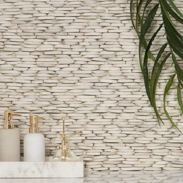 Bathroom | 1 sq. ft. Nature Stacked Lovina White Pebble Honed Mosaic Tile Lovina White Bathroom Bathroom