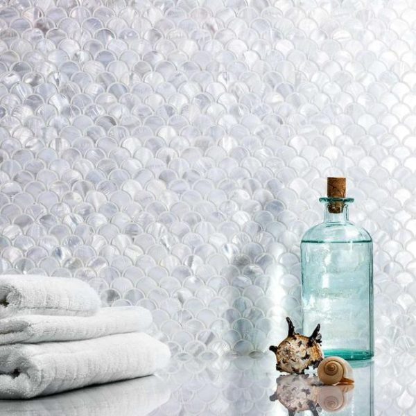 Bathroom | 1 sq. ft. Oyster White 1″ Pearl Shell Polished Mosaic Tile White Shells Backsplash & Kitchen Backsplash & Kitchen