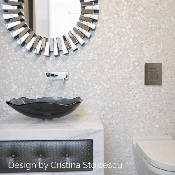 Bathroom | 1 sq. ft. Oyster White 1″ Pearl Shell Polished Mosaic Tile White Shells Backsplash & Kitchen Backsplash & Kitchen