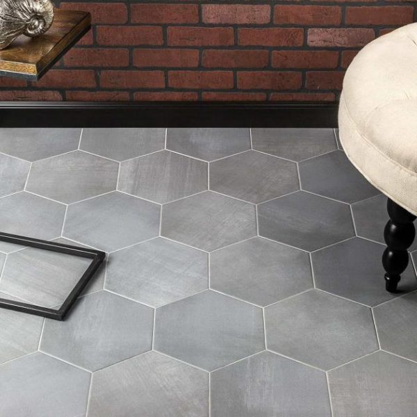 Bathroom | 1 sq. ft. Paige Grigio 10″ Porcelain Hexagon Matte Cement Look Porcelain Tile Grigio Bathroom Bathroom