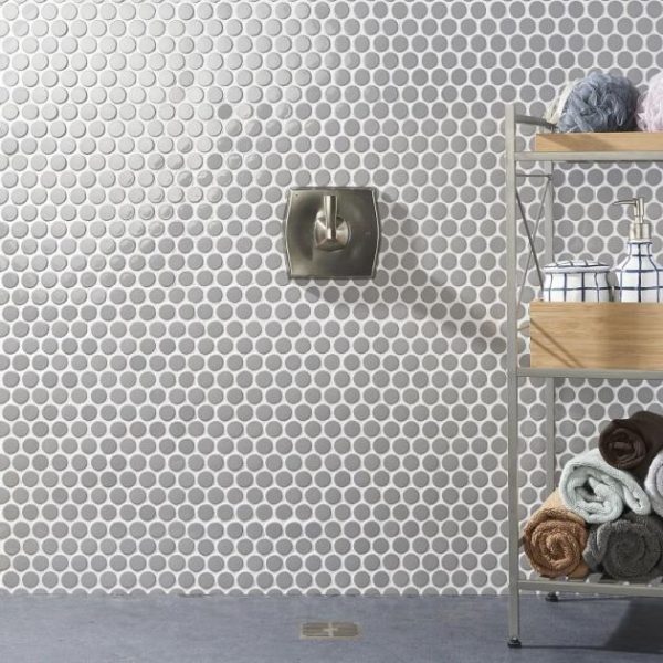 Bathroom | 1 sq. ft. Paradise Gris Gray 1″ Penny Round Polished Porcelain Mosaic Gris Backsplash & Kitchen Backsplash & Kitchen