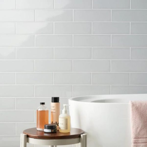 Bathroom | 1 sq. ft. Park Hill Light Gray 4X12 Polished Porcelain Tile Light Gray Backsplash & Kitchen Backsplash & Kitchen