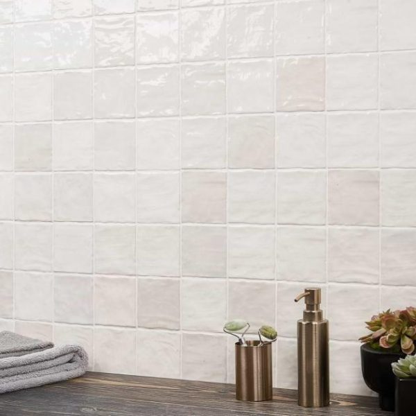 Bathroom | 1 sq. ft. Portmore White 4×4 Glossy Ceramic Tile White Backsplash & Kitchen Backsplash & Kitchen