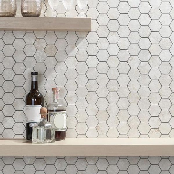 Bathroom | 1 sq. ft. Portrait Ivory 2″ Hexagon Matte Porcelain Mosaic Tile Ivory Backsplash & Kitchen Backsplash & Kitchen