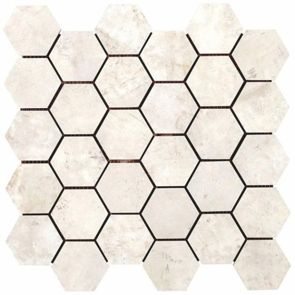 Bathroom | 1 sq. ft. Portrait Ivory 2″ Hexagon Matte Porcelain Mosaic Tile Ivory Backsplash & Kitchen Backsplash & Kitchen