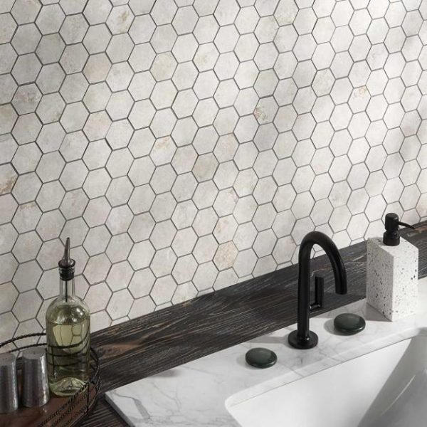 Bathroom | 1 sq. ft. Portrait Ivory 2″ Hexagon Matte Porcelain Mosaic Tile Ivory Backsplash & Kitchen Backsplash & Kitchen