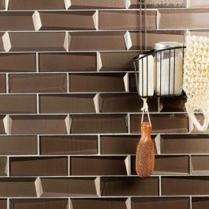 Bathroom | 1 sq. ft. Remington Bricks Bronze 2×6 3D Mixed Finish Glass Subway Tile Bronze Backsplash & Kitchen Backsplash & Kitchen