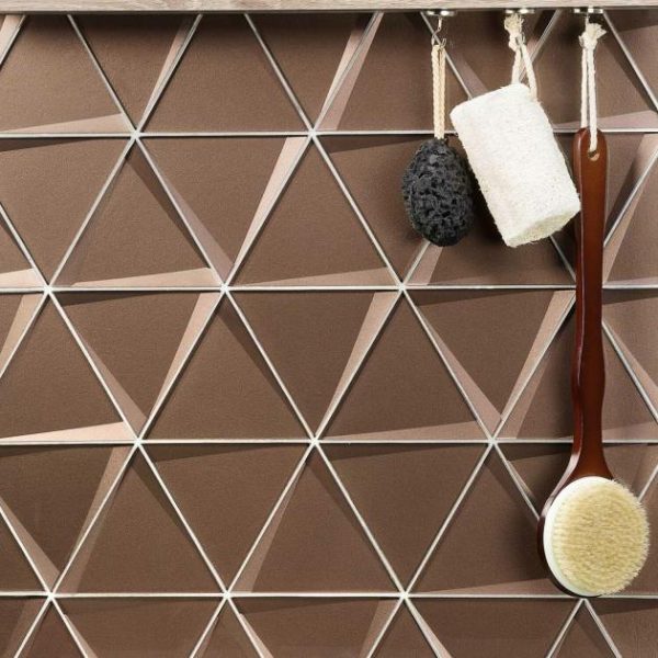 Bathroom | 1 sq. ft. Remington Triangles Bronze 6” 3D Glass Tile Bronze Bathroom Bathroom