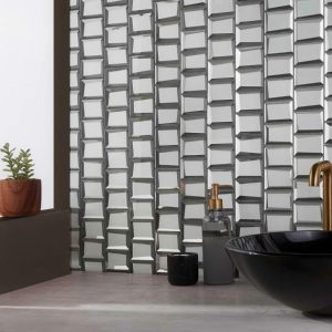 Bathroom | 1 sq. ft. Rumi Glam Silver 2×3 Polished Mirrored Glass Mosaic Tile Silver Backsplash & Kitchen Backsplash & Kitchen