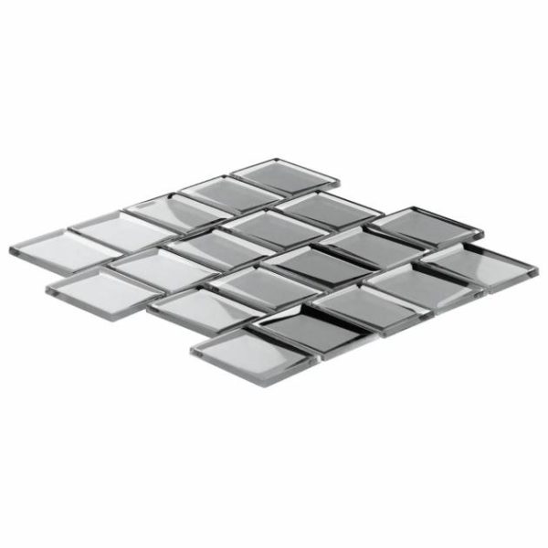 Bathroom | 1 sq. ft. Rumi Glam Silver 2×3 Polished Mirrored Glass Mosaic Tile Silver Backsplash & Kitchen Backsplash & Kitchen