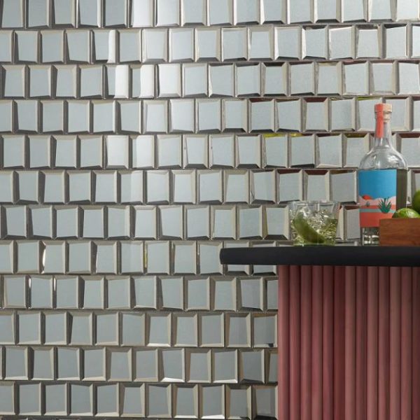 Bathroom | 1 sq. ft. Rumi Glam Slate Gray 2×3 Polished Mirrored Glass Mosaic Tile Slate Backsplash & Kitchen Backsplash & Kitchen