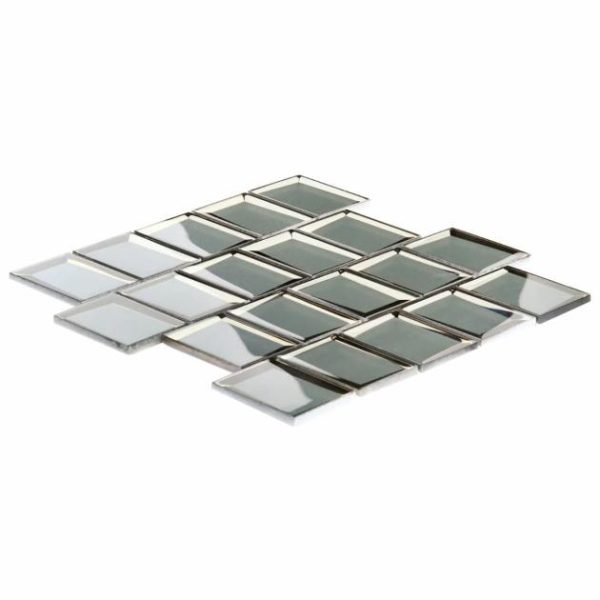 Bathroom | 1 sq. ft. Rumi Glam Slate Gray 2×3 Polished Mirrored Glass Mosaic Tile Slate Backsplash & Kitchen Backsplash & Kitchen