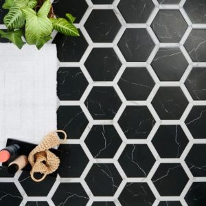 Bathroom | 1 sq. ft. Sagon Nero Black 9″ Hexagon Matte Porcelain Tile Nero Black Bathroom Bathroom