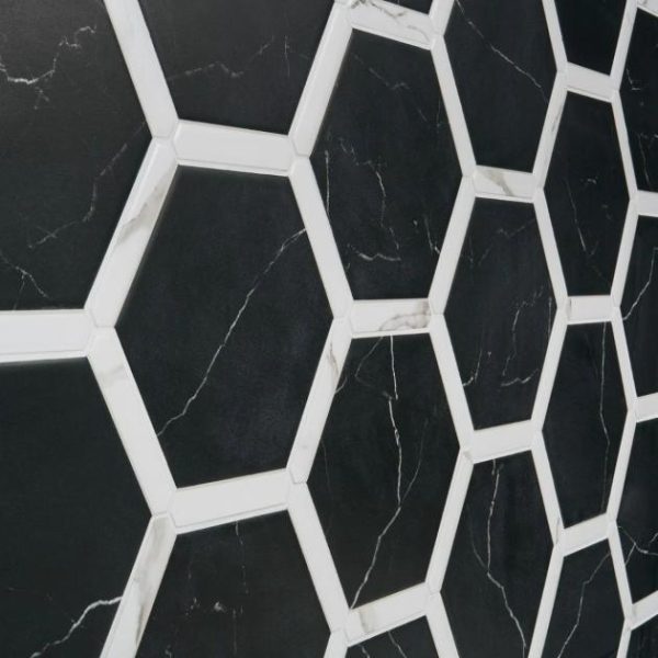 Bathroom | 1 sq. ft. Sagon Nero Black 9″ Hexagon Matte Porcelain Tile Nero Black Bathroom Bathroom