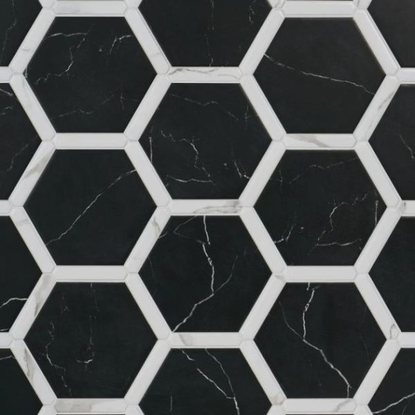 Bathroom | 1 sq. ft. Sagon Nero Black 9″ Hexagon Matte Porcelain Tile Nero Black Bathroom Bathroom