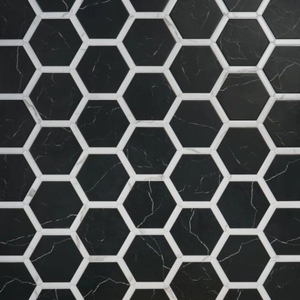 Bathroom | 1 sq. ft. Sagon Nero Black 9″ Hexagon Matte Porcelain Tile Nero Black Bathroom Bathroom