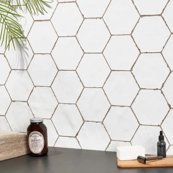 Bathroom | 1 sq. ft. Sasha Hex Solaro White 6″ Matte Porcelain Hexagon Tile White Backsplash & Kitchen Backsplash & Kitchen