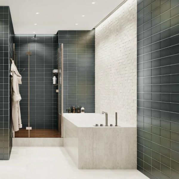 Bathroom | 1 sq. ft. Seaside Ash Gray 4×8 Crackled Glossy Ceramic Tile Gray Bathroom Bathroom