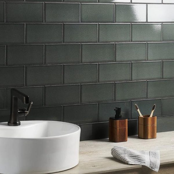 Bathroom | 1 sq. ft. Seaside Ash Gray 4×8 Crackled Glossy Ceramic Tile Gray Bathroom Bathroom