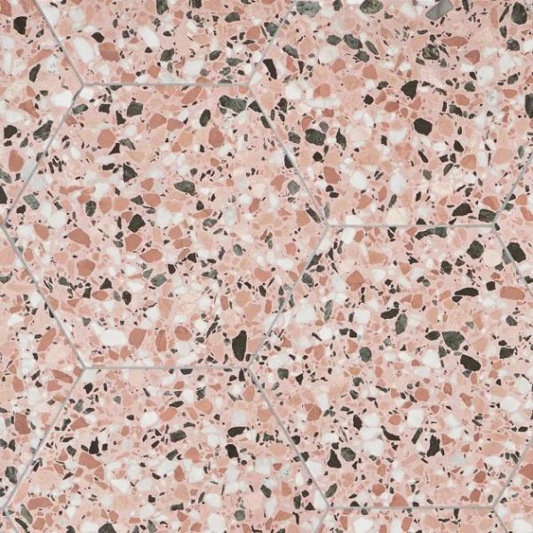 Bathroom | 1 sq. ft. Six Hexagon Earth Pink 12.5″ Terrazzo Look Matte Porcelain Tile Pink Earth Bathroom Bathroom