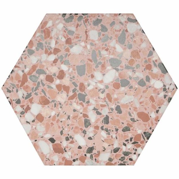 Bathroom | 1 sq. ft. Six Hexagon Earth Pink 12.5″ Terrazzo Look Matte Porcelain Tile Pink Earth Bathroom Bathroom